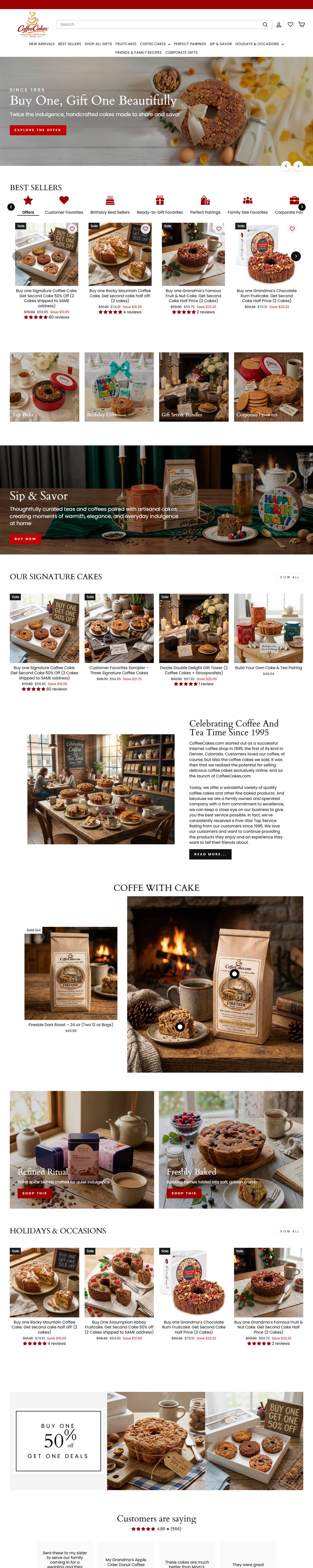 CoffeeCakes homepage on a desktop browser