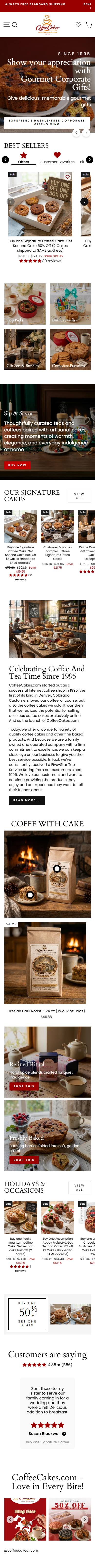 CoffeeCakes homepage on a phone