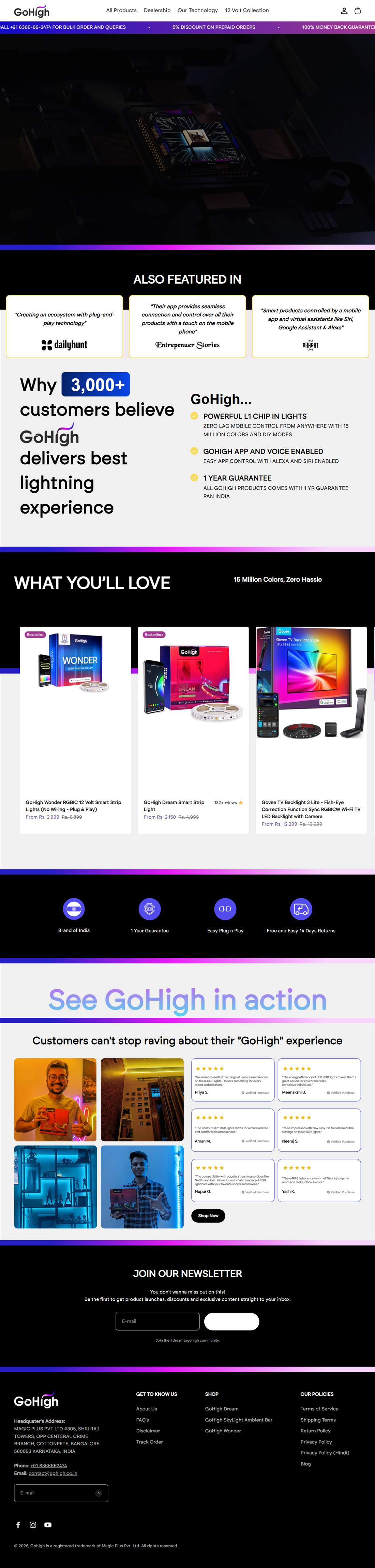 GoHigh homepage on a desktop browser