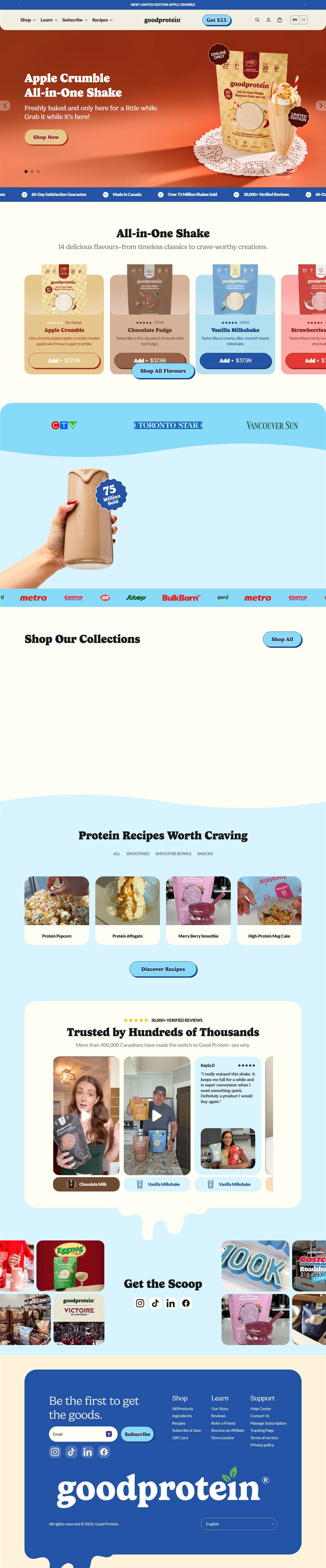 Good Protein homepage on a desktop browser